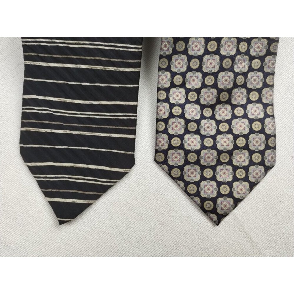 Lot Of 2 Black Fine Silk Ties Alfani UOMO Domenico Franco Striped Frame Pattern - Picture 2 of 8